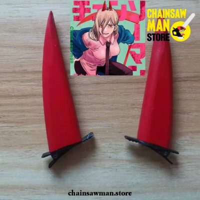 2Pcs/set Chainsaw Man Power Horn Shaped Hairpin Evil Demon Red Hair Ornaments