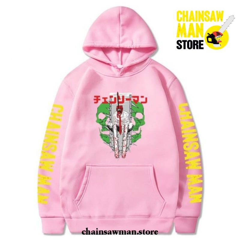 New Cool Chainsaw Man Hoodie Pink / Xs
