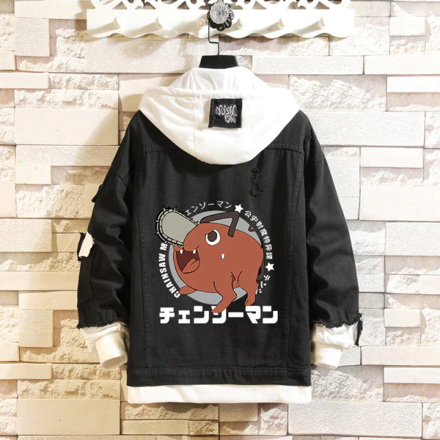 Cute Anime Chainsaw Man Black Denim Jacket Chainsaw Man Store