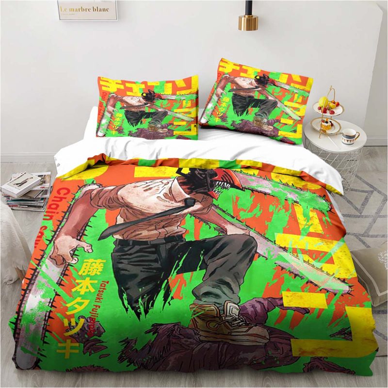 Chainsaw Man Bedding Lovely Anime Cartoon Twin Bedding Set 3 Piece Comforter Set Bed Duvet Cover 3 - Chainsaw Man Store