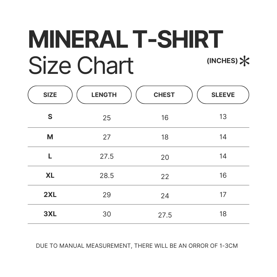 Mineral Wash T shirt Size Chart - Chainsaw Man Store
