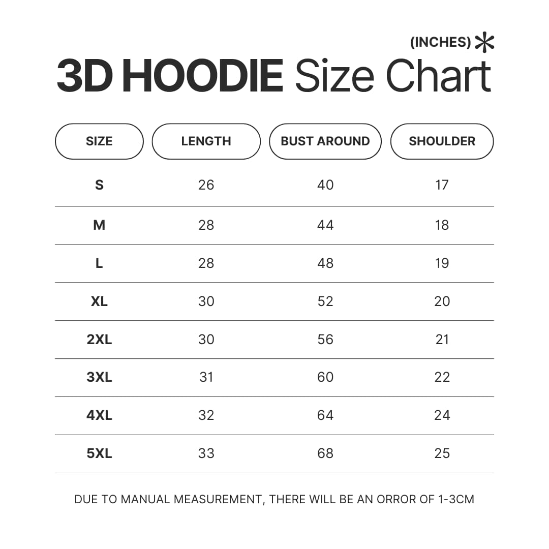 3D Hoodie Size Chart - Chainsaw Man Store
