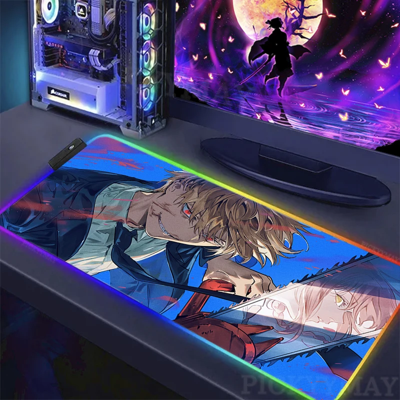 Large RGB Mouse Pad Chainsaw Man XXL Anime Mousepad LED Mouse Mat Gamer Mousepads Table Pads 15 - Chainsaw Man Store